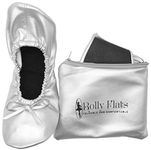Women's Portable Foldable Ballet Flats Shoes Roll Up Slippers for Travel, Silver, Large