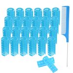 24PCS Small Plastic Hair Curlers Rollers Set, 0.8in/2cm Heatless Rollers Self Grip Hair Curlers Snap on Hair Rollers with Mini Comb Hairdressing Curlers Tools for Medium Short Thin Fine Hair (Blue)