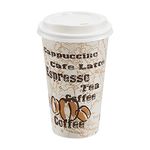 Amazon Basics Disposable Paper Hot Cups with Lids, Café Design, for Coffee, Tea, and to Go Drinks, 16 oz, 100-Count