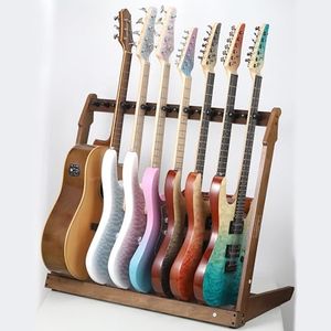 Augioth Guitar Stand for Multiple Guitars,Multi Wood Guitar Rack for 5 Acoustic Guitar, 8 Electric or Bass,15mm-thick wooden plank