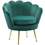 HOMCOM Modern Accent Chair, Velvet-Touch Fabric Leisure Club Chair with Gold Metal Legs for Bedroom, Dark Green