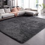 Fyoulimt 8x10 Area Rugs for Bedrooms, Fluffy Rugs for Living Room Decor, Ultra Soft Anti Slip Shag Fuzzy Carpets，Washable Large Area Rugs for Nursery, Kids, Girls, Boys Pure Grey