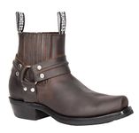 Mens Brown Leather Ankle Biker Boots Slip On Square Toe Cowboy Grinders Boots - AR70 (7 UK/ 41 EU)