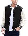 COOFANDY Mens Varsity Jacket Casual Leather Sleeve Baseball Letterman Bomber Jacket Coat, Black, XX-Large