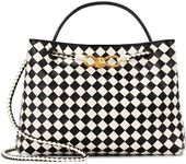 GASSDA Woven Bag for Women, Woven Purse Tote Bag PU Leather Crossbody Bags Top Handle Hobo Handmade Handbags, White and Black, Large