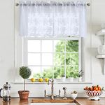 YJ YANJUN White Cafe Curtains 18 inch Length Floral Embroidery Lace Kitchen Window Valance Over Sink Short Courntry Curtains Valance, Window Toppers 52 x 18 Inch, 1 Panel