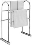 MyGift 32 Inch Silver Chrome Plated Metal Freestanding Bathroom Towel Holder Stand with Arched Design with 2 Tier Bar, Laundry Room Towel Drying Rack