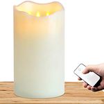 TELOSMA 3 Wick Flameless Large Candle with Remote Control, 3D Top Pillar Candle in Ivory - 6 x 12 inch in Tall