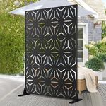 Patio Privacy Screen Balcony Decorative Screen Set with Stand, Outdoor Decor Privacy Fence Screen, Indoor Room Decorative Divider (Star-Black)