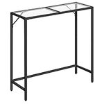 MAHANCRIS Console Table, 68.5 CM Narrow Behind Sofa Table, Tempered Glass Entryway Table with Metal Frame, Adjustable Feet, Industrial Style, for Entrance, Living Room, Hallway, Black ACTH68B01