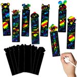 DEMIUKO 64PCS Magic Animal Scratch Bookmarks Making Kits Rainbow Scratch Paper Art Sets Party Favors DIY Bookmarks Bulk with Scratching Tools Ribbons Crafts Kit for Classroom Activities Birthday Gifts