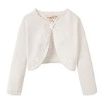 PythJooh Baby Girl Long Sleeve Frilly Bolero Cardigan Infants Knitted Shrug Sweater with Flowers Embroidery for 0-3Years Cream White