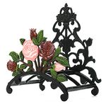 Sungmor Cast Iron Heavy Duty Garden Hose Holder - Decorative Hand-Painted Peony Wall Mounted Water Hose Hanger - Wall Decoration Hanging Hose Rack - Hose Reel Storage Butler - Metal Hose Stand