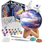 EDUMAN Paint Your Own Moon Lamp Kit, DIY 3D Moon Night Light with Space Figurines & Wooden Stand,Space Toys Night Light Gift For Kids Ages 3-12, Arts and Crafts Kit for Teens Girls Boys