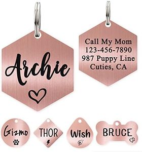 Ultra Joys Dog ID Tag, Custom Dog Tag, Personalized Dog Tag, Dog Tag, Pet ID Tag, Dog Tag for Dogs, Brushed Stainless Steel Hexagon Dog Tag Rose Gold Large