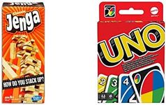 Jenga Game - Classic Strategy Games with Wooden Blocks - 1 or More Players - Toys for Kids and Board Games - Ages 6+ & Mattel UNO Card Game