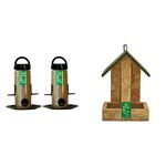 Nature Forever Bird Feeder, Transparent (2 Pieces) & Hut Wooden Feeder, Brown