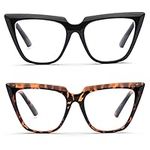 ZUVGEES 2 Pairs Womens Chic Oversized CatEye Blue Light Blocking Reading Glasses Big Eyeglass Frames Large lens Computer Readers (2 Pairs (Black+Leopard), 2.5)