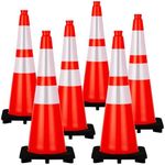 Traffic Cones 28", 6 PCS Safety Cones, PVC Orange Safety Road Parking Cones with 2 Reflective Collars,Hazard Construction Cones for Construction Traffic Parking