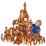 penepico Vintage Solid Carbonized Wooden Building Blocks Set for Kids 3-12 Outdoor(43pcs,5.4 lbs), Table Sensory Wood Building Toys for Toddlers, Outside Wooden Blocks for Preschool, LOB200