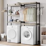 IDEALHOUSE Laundry Room Organization and Storage,5 Tier Wood Over The Washer and Dryer Storage Shelf with Drying Clothes Racks,Space Saver Heavy Duty Bathroom Laundry Shelf for Home Storage and Decor