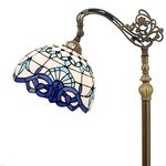 WERFACTORY Tiffany Floor Lamp Navy Blue White Stained Glass Arched Lamp 12X18X64 Inches Gooseneck Adjustable Corner Standing Reading Light Decor Bedroom Living Room S003B Series