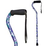 DMI Adjustable Designer Cane with Offset Handle, Comfort Grip and Strap, Purple Flower