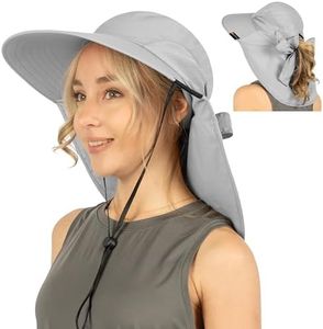 SUN CUBE Women Hiking Hat Fishing Hat | Ponytail Sun Hat with Neck Flap Wide Brim | Summer Outdoor Camping Beach Safari Ladies Foldable Woman Hat UPF50+ (Light Gray)