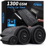 Veco 3-Piece Car Drying Towels, 1300GSM 70/30 Microfiber, Black