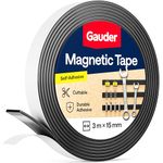 GAUDER Magnetic Tape with 3M Adhesive - Strong Self-Adhesive Magnet Strip - Cuttable Magnetic Tape Roll with Reliable Attraction & 3M Backing (3 m x 15 mm)