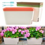 KARBAG Set of 3 Self Watering Plant Pots, 10.6inch Windowsill Herb Planter Box Rectangular Plastic Flowerpots Modern Decorative Flower Pot with Visual Water Level Window for Indoor Outdoor Patio