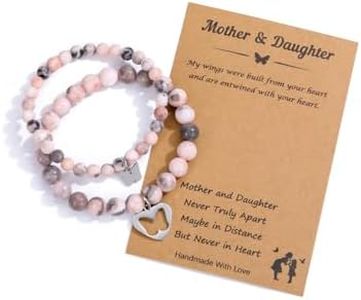 Top Plaza Mother Daughter Bracelets Heart Charm Matching Bracelets Mothers Day Gifts for Mom from Daughter Healing Crystals Jewelry Bracelet Gifts, Small, Stone, pink quartz