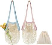 YOYI YOYI Reusable Produce Bags Cotton Mesh Grocery Bags,Washable Portable Vegetable Bag, 100% Cotton Mesh String Organizer Shopping Bag Handle Net Tote(3 Piece)