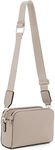 EVVE Triple Zip Small Crossbody Camera Bag with Wide Guitar Strap | Taupe