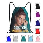 DZTEEKK Customized Personalized Drawstring Gym Swimming Sports Yoga Bag with Your Design Photo/Picture/Logo/Text/Name Printed, White, L - 16.5"x19.6", Custom