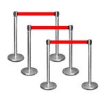 6 Pcs Queue Barrier with 2 Meter Red Retractable Belt | Stainless Steel Crowd Control Barrier | Durable Stanchion Safety Barrier | Belt Barrier for Queue Management For Businesses, Exhibitions.