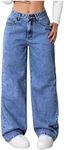 GORGLITTER Girl's Cute Baggy Wide Leg Jeans Elastic High Waisted Denim Pants Bottoms with Pockets Dark Blue Wash 13Y