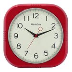 Westclox Retro Wall Clock Vintage 1950s Vintage Wall Clock for Retro Kitchen Decor with Large 9.5" Display & Quiet Ticking | 50's Mid Century Retro Clock for Kitchen or Living Room | Red/Square