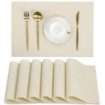 SHACOS Placemats Set of 6 Woven Vinyl Place Mats Wipeable Heat Resistant Stain Resistant Table Mats Indoor Outdoor, Beige White