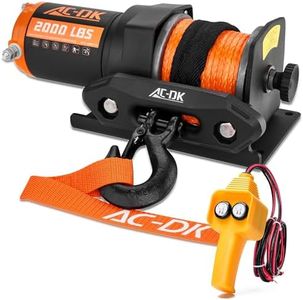 AC-DK 12V 2000-lb. ATV/UTV Electric Winch, Off-Road Synthetic Rope Winch for Trailer Boat RV Towing Winches, ATV/UTV Winch with Big Yellow Wired Remote and Winch Mounting Plate