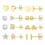 DAILI 8 Pairs 14K Gold Stud Earrings Set,Titanium Surgical Steel Stud Earrings for Multiple Piercing Hypoallergenic Earrings Flower Heart Ball Cubic Zirconia Studs for Women (Gold)