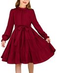 Arshiner Red Dress for Girls Christmas Party Formal Fancy Fall Long Sleeve Dresses Burgundy Size 8