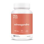 HEAL + CO. Ashwagandha Supplement | High Potency 5:1 extract, 5000mg per serving | Stress + Energy Support | 120 x 500 mg Capsules