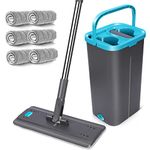 MASTERTOP Mop and Buckets Sets, Flat Mop and Bucket with 140cm Long Handle & 6 Reusable Mop Pads, Compact Squeegee Cleaning Bucket Mop for Laminate Tile Hardwood Floors