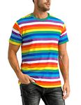 Funny World Mens Rainbow Striped Shirt Crewneck Short Sleeve Pride Month T Shirts, Medium