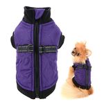 SMALLLEE_LUCKY_STORE Pet Water Resistance Zip-up Jacket Vest Coat with D-rings for Small Dogs Cats, Fleece Lined Puppy Chihuahua Yorkie Warm Winter Clothes, Purple, S