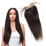 Dingli Hair 4x4 Brazilian Virgin Straight Lace Closure Free Part Human Hair Closures Top Swiss Lace Closure Natural Color (18 inch)