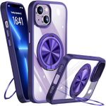 FTLSPMZT 360° Rotatable Ring & 180° Foldable Stand for iPhone 13 Case Clear, Compatible with MagSafe, Non-Yellowing, Military Drop Protection, Magnetic Phone Cover for Women Men, Purple