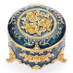 IGNPION Decorative Trinket Box Vintage Jewelry Box Small and Exquisite Trinket Storage Organizer Box For Rings Earrings Necklace Round,Blue