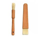 2 Pack Wooden Baking Cooking Basting Brush Heat Resistant Pastry BBQ Marinade Brushes Cakes Meat Desserts Oil Sauce Butter Kitchen Tool(Flat Handle and Round Handle)